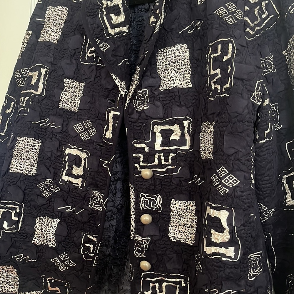 Navy Silver Patterned Textured Jacket - image 2